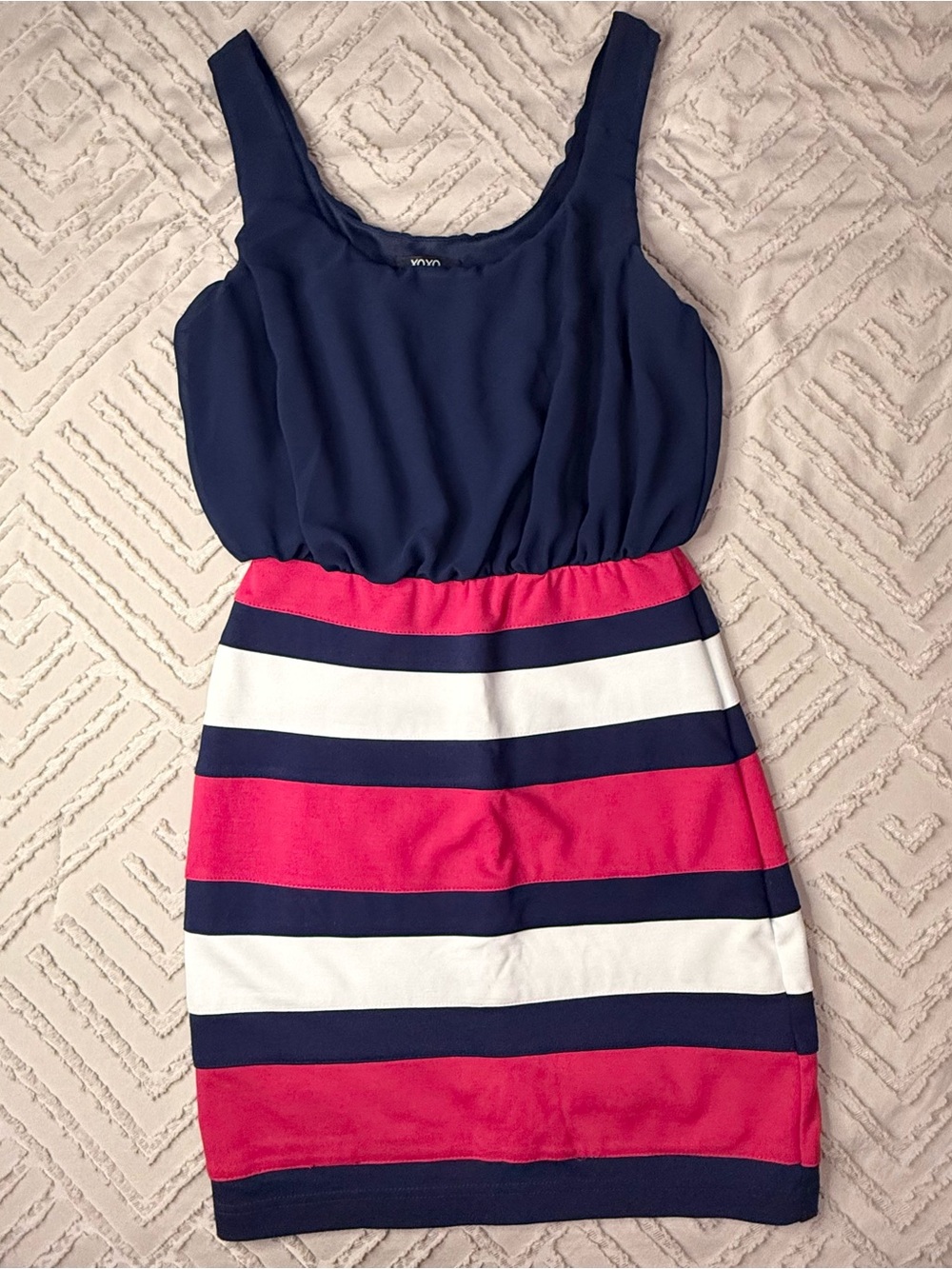 XOXO Navy & Pink Striped Sleeveless Women's Dress | S